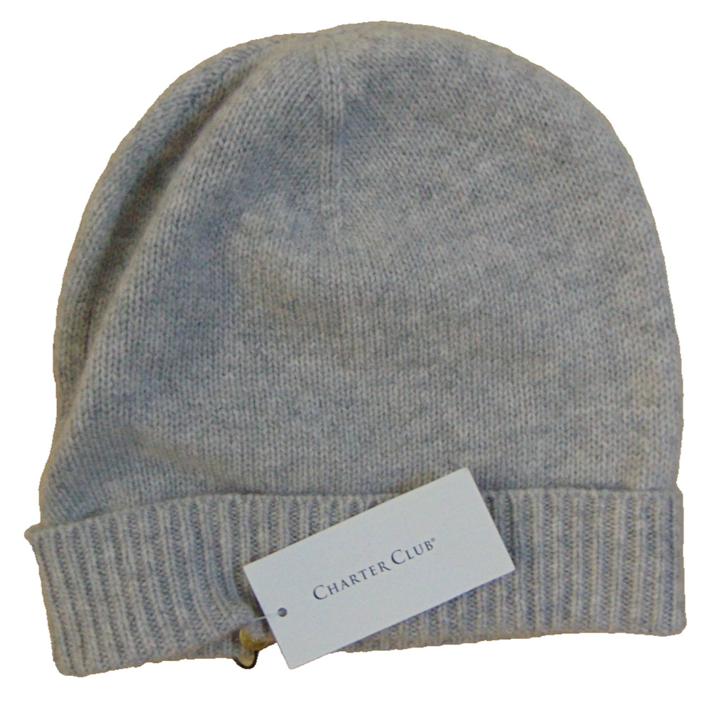 Charter Club Cashmere Cuffed Beanie Ice Grey Heather One Size